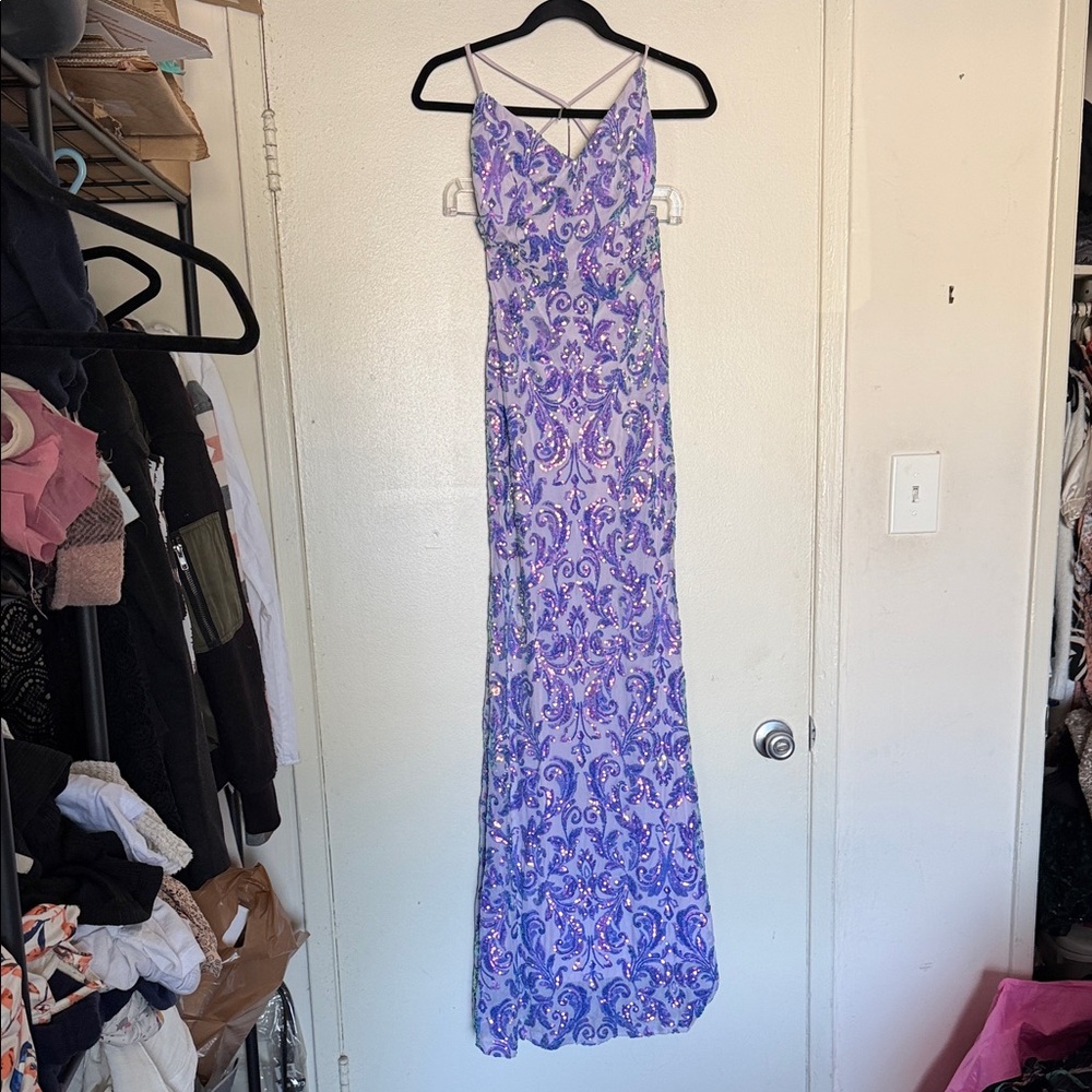 Windsor M Lilac Sequin Maxi Slip Dress w/ Adjustable straps